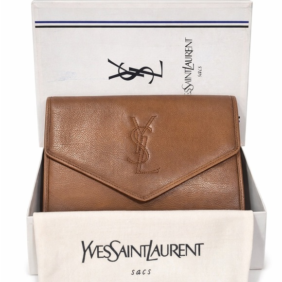 Yves Saint Laurent Handbags - Yves Saint Laurent Vintage Brown Large Leather Envelope Clutch FULL INCLUSION